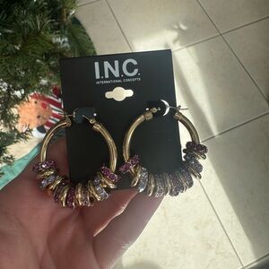 INC International Concepts Gold and Pink Hoop Earrings